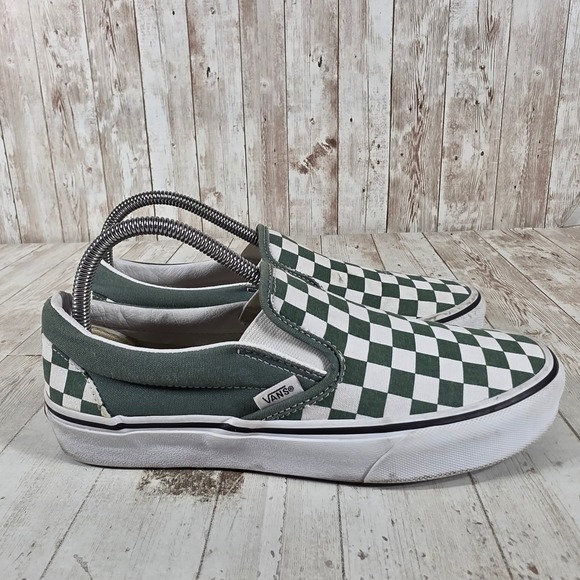 Vans Shoes - Vans Classic Slip-On Green White Checkerboard Sneakers Womens 8.5 Mens 7.0